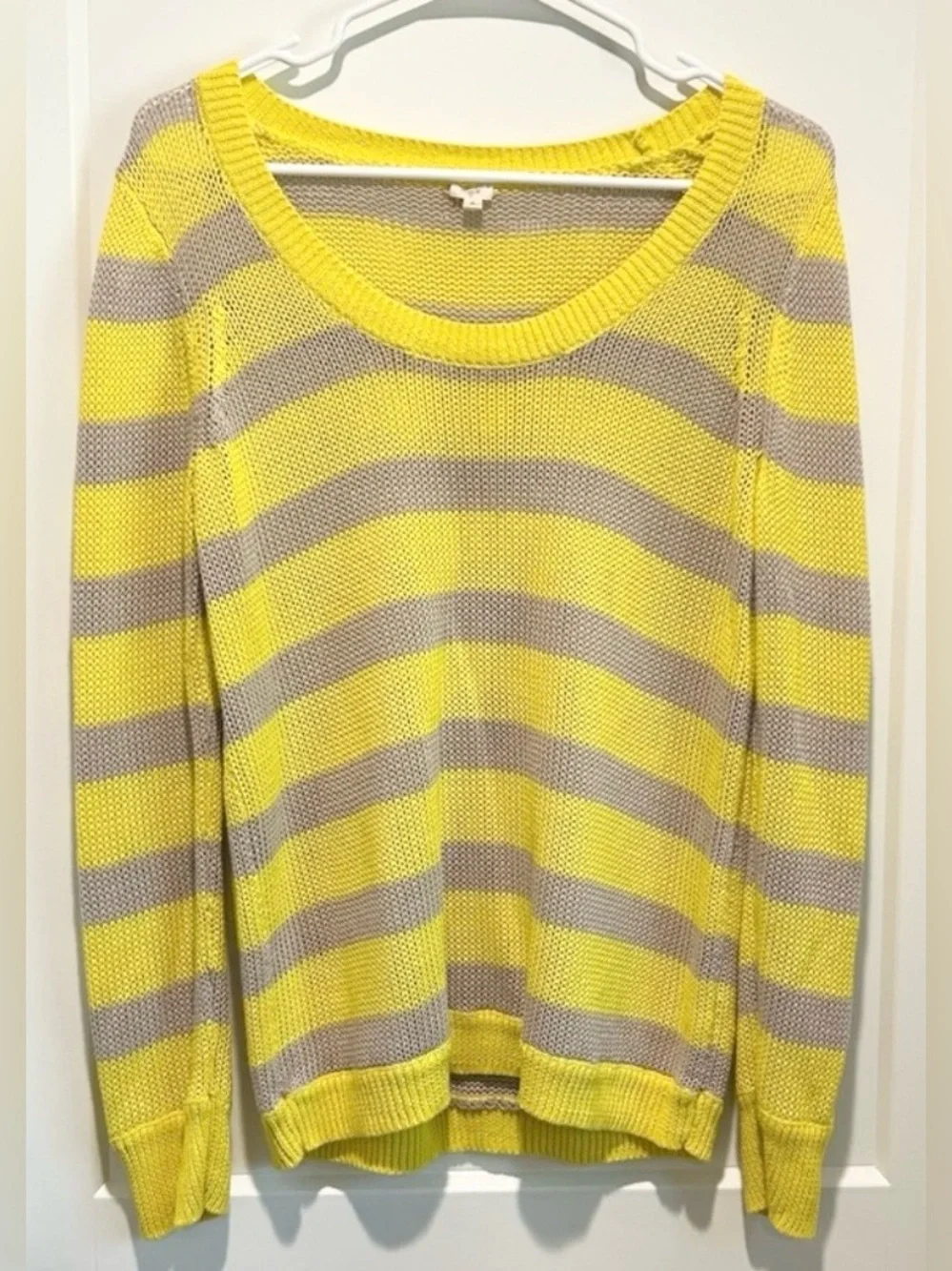 J.Crew Yellow Gray Striped Lightweight Cotton Sweater Size Small